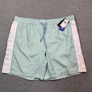 PGA Tour Swim Trunks Men XL Teal White UPF 50 Boardshorts Comfort Liner NWT‎